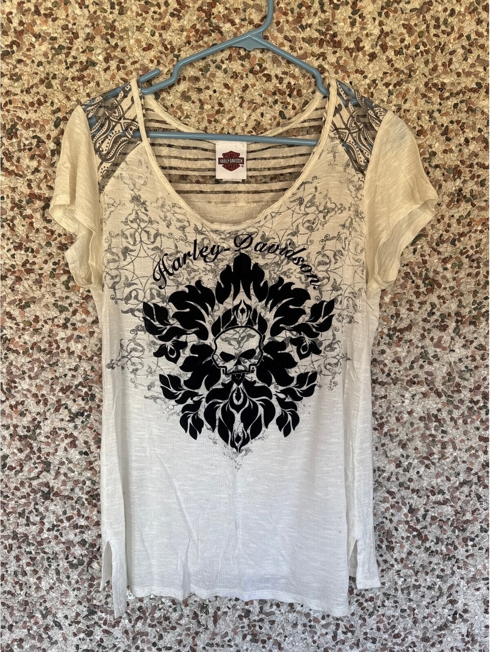 Harley-Davidson Women's Skull Graphic Tee Lace Yoke Size Medium